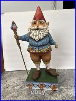 VERY RARE Jim Shore LARGE 19 GARDEN Elf GNOME With Blue Bird Staff