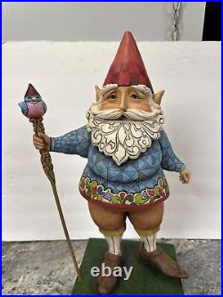 VERY RARE Jim Shore LARGE 19 GARDEN Elf GNOME With Blue Bird Staff