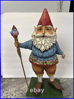 VERY RARE Jim Shore LARGE 19 GARDEN Elf GNOME With Blue Bird Staff