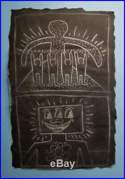 VERY RARE! Keith Haring drawing on large black paper, NYC vintage street art
