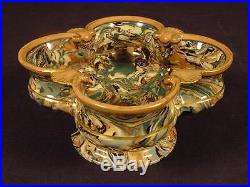 VERY RARE LARGE 1800s AGATE MASTER SALT SIGNED MINTON MOCHAWARE YELLOW WARE MINT