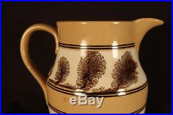 VERY RARE LARGE 1800s BLUE & BROWN MOCHA TREES PITCHER MOCHAWARE YELLOW WARE
