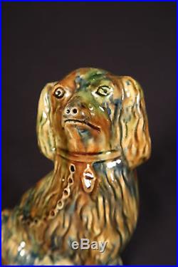 VERY RARE LARGE 1800s SCOTTISH SPANIEL DOG BLUE GREEN GLAZE YELLOW WARE MINT