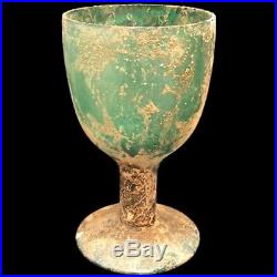 VERY RARE LARGE ANCIENT ROMAN GREEN GLASS CHALICE 1st Century A. D