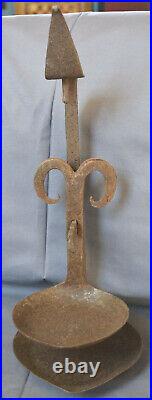 VERY RARE LARGE ANTIQUE 17th CENTURY WROUGHT IRON DOUBLE BETTY CRUSIE OIL LAMP