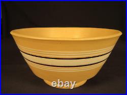 VERY RARE LARGE ANTIQUE 1800s BLACK & WHITE 9 BAND TEA BOWL YELLOW WARE MINT
