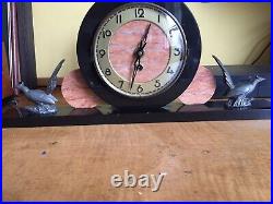 VERY RARE LARGE Antique 1920's Art Deco Clock Marble and Onyx. WORKING 50cm wide