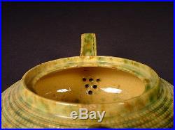 VERY RARE LARGE GREEN and BROWN SPATTER GLAZE SIGNED TEAPOT YELLOW WARE