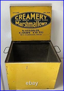 VERY RARE Old Large Vintage Advertising Tin Box CREAMERY MARSHMALLOWS
