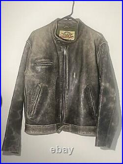 VERY RARE STYLE Avirex Motorcycle Club Leather Jacket Button Collar Size Large