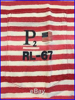 VERY RARE VTG Ralph Lauren Polo P2 RL-67 Red Striped Tshirt L Stadium P Wing