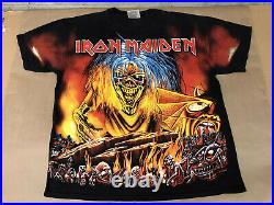 VERY RARE Vintage 1990s Iron Maiden Eddie & Hell All Over Print T-shirt Size L