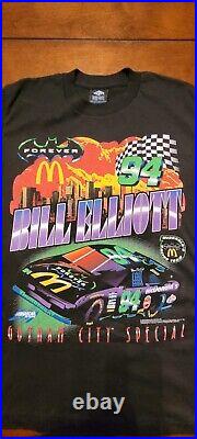 VERY RARE Vintage 1995 Bill Elliott AOP Batman X McDonald's NASCAR Shirt Size L