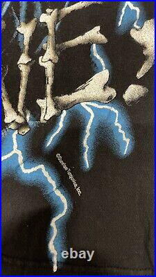 VERY RARE Vintage American Thunder Lightening T Shirt Bad To The Bone Skeleton L