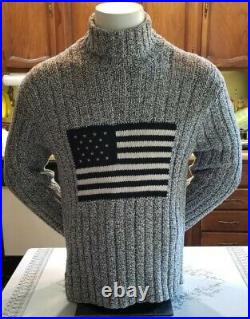 VERY RARE Vintage Polo Ralph Lauren American Flag Sweater SZ L Dark Blue/Gray