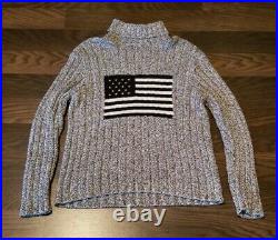 VERY RARE Vintage Polo Ralph Lauren American Flag Sweater SZ L Dark Blue/Gray