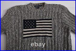 VERY RARE Vintage Polo Ralph Lauren American Flag Sweater SZ L Dark Blue/White