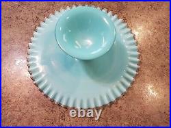 VERY RARE Vintage Turquoise Silver Crest Large Pedestal Cake Serving Plate 13