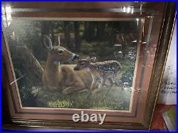 VERY RARE Vtg Home Interiors Homco CS Forest Doe Fawn Deer Picture Large 27x23