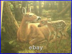 VERY RARE Vtg Home Interiors Homco CS Forest Doe Fawn Deer Picture Large 27x23