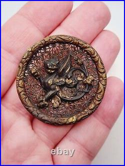 VERY RARE large ANTIQUE Screen Back DRAGON PICTURE Clothing BUTTON