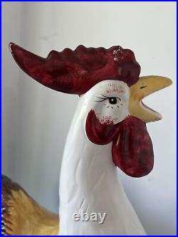 VINTAGE CERAMIC ROOSTER FIGURINE Very LARGE 31 Inch TALL HAND PAINTED Mint Rare
