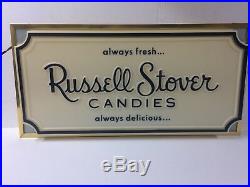 Very Large 2 Sided Vintage Old Russell Stover Candy Display Light Up Sign RARE