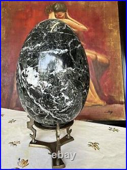 Very Large RARE Russian Vintage Marble Black Egg 12lb 8x5 on brass stand Russia