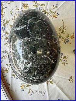 Very Large RARE Russian Vintage Marble Black Egg 12lb 8x5 on brass stand Russia