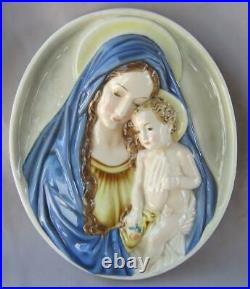 Very Large Rare Keramos Glass Porcelain Madonna Child Plaque Wien Austria Vienna