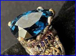 Very Large, Rare Natural, Pear Cut London Topaz with Sapphire Accents 925 Sterling