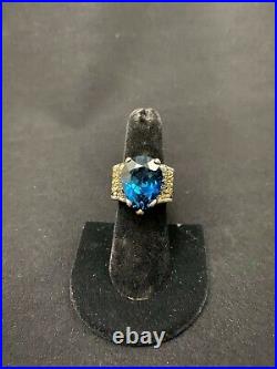 Very Large, Rare Natural, Pear Cut London Topaz with Sapphire Accents 925 Sterling