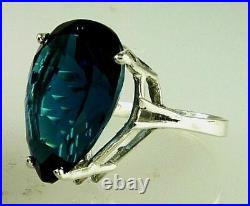 Very Large Rare Natural Pear Shape London Blue Topaz Ring 925 Sterling Silver