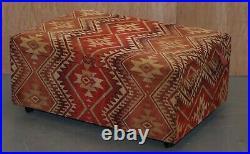 Very Large Rare Victorian Silk Lined Kilim Upholstered Ottoman Truck Stool Bench