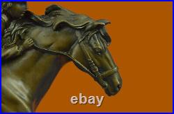 Very Large Solid Bronze Equestrian Horse With Jockey On Marble Base Rare Find