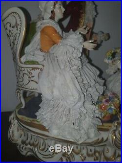 Very Large Volkstedt Lace Porcelain Group Figurine Grandma's Birthday'rare