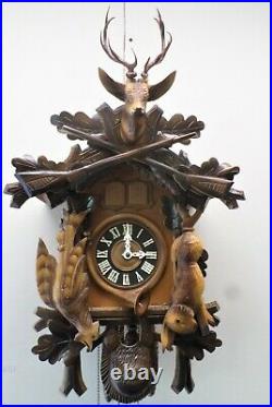 Very Nice Rare Large German Quail Steinadler Hunter Deer Head Cuckoo Clock
