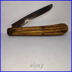 Very Old /rare /large Antique Folding Knife With Iron Blade And Stag Handle