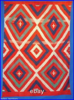 Very RARE 3-PLY Large 72x52 Navajo Germantown Shoulder Blanket / Serape c1870s