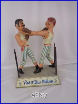 Very RARE Pabst Blue Ribbon Beer Two Boxers Display Bar Sign Large Cast Metal