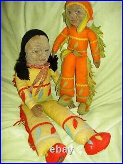 Very RARE, early PAIR, 1930s, large authentic palmetto SEMINOLE Indian dolls