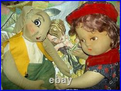 Very RARE, large labeled Knickerbocker, jointed antique felt cloth doll