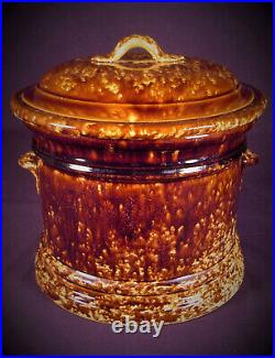 Very Rare 1850 Large Bennington Covered Storage Jar Rockingham Glaze Yellow Ware