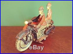 Very Rare 1920s Tippco Tipp&Co TCO Large Tin Wind-up Sidecar Motorcycle with Light