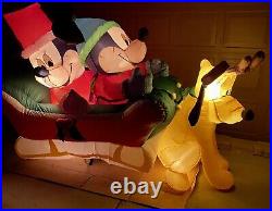 Very Rare 8 Gemmy Airblown Inflatable Mickey Minnie Pluto Sleigh Disney Holiday