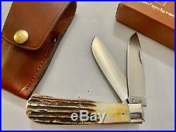 Very Rare AO5S Alcas Alcoa Large Trapper Fat Stag Knife Mint With Box And Sheath