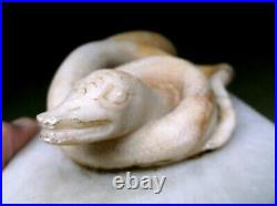 Very Rare Antique 18th C Large Carved Indian Alabaster Coiled Snake Paperweight