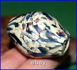 Very Rare Antique African Large White Akoso Crumb Trade Bead W Chevron Fragments