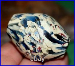 Very Rare Antique African Large White Akoso Crumb Trade Bead W Chevron Fragments