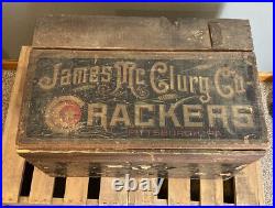 Very Rare Antique James McClurg Co Cracker Box Wood Crate 21x14x13 Vintage